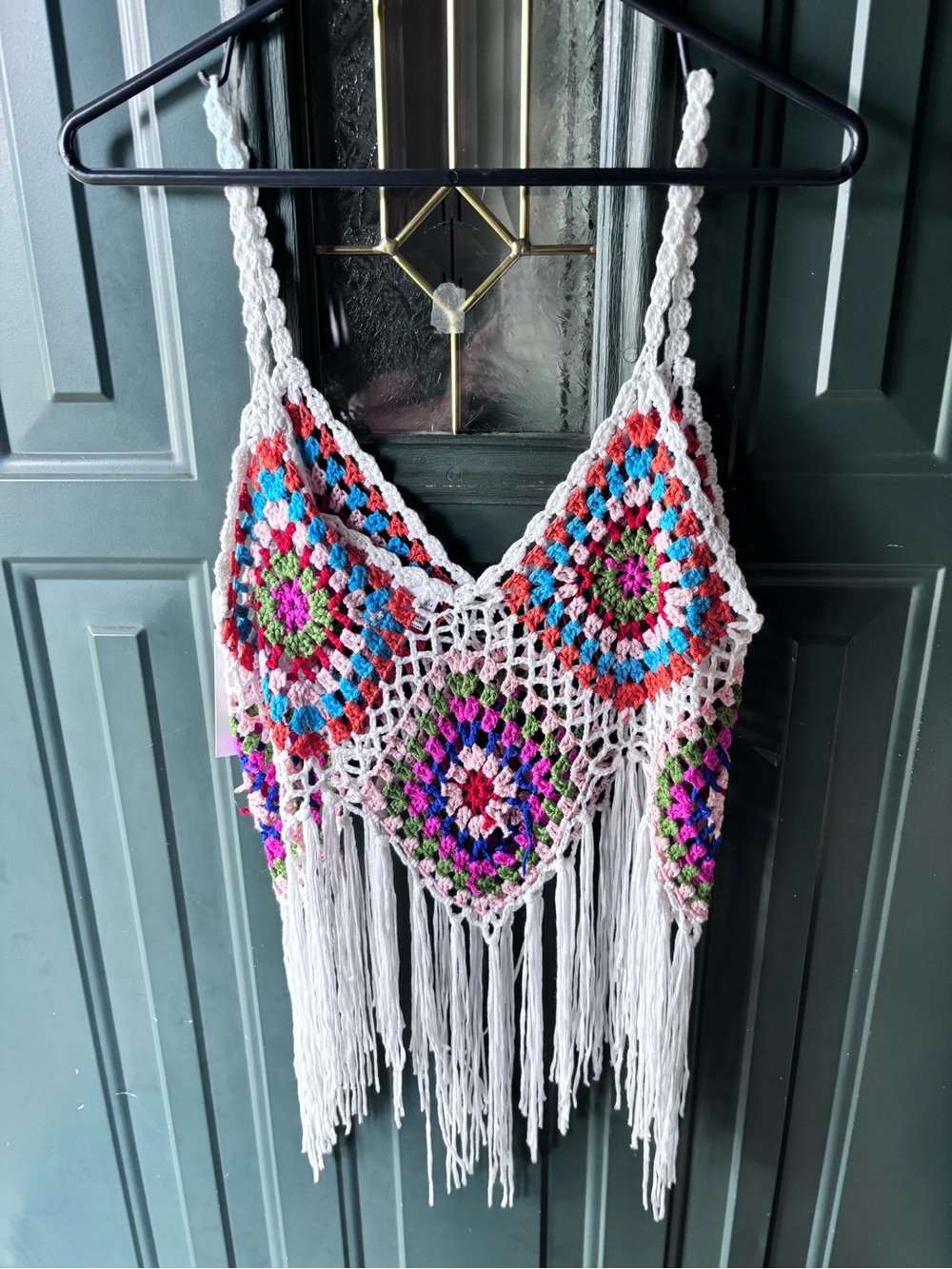 Rebellion White Crochet Fringe Tank with Multicolor Accents - Picture 8 of 12